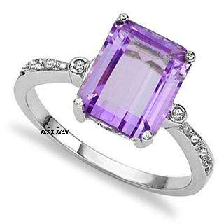 STUNNING 4CT AMETHYST & DIAMOND 925 STERLING SILVER RING - SIZE 8(Q)