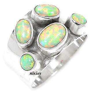 AMAZING WHITE FIRE OPAL 925 STERLING SILVER RING - SIZE 6.5(N)