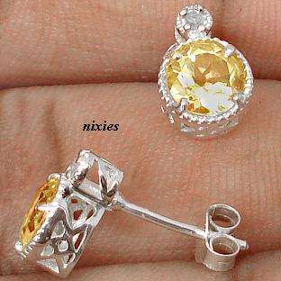 GENUINE DIAMOND & LEMON TOPAZ 925 STERLING SILVER EARRINGS STUDS