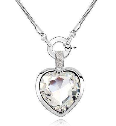 HUGE BOLD CLEAR SWAROVSKI HEART NECKLACE - extra long chain