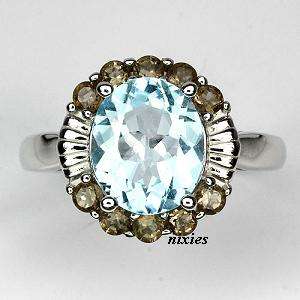 GORGEOUS SOLID 925 STERLING SILVER BLUE & SMOKEY TOPAZ RING - SIZE 8.5(R)