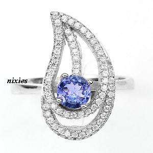 LOVELY GENUINE TANZANITE & TOPAZ 925 STERLING SILVER RING - SIZE 8(Q)