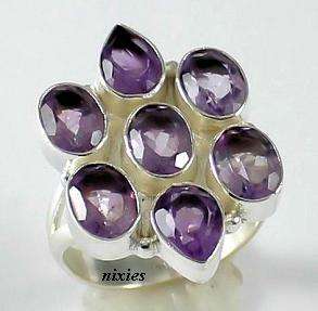 EYE CATCHING AMETHYST STERLING SILVER RING - SIZE 6(M)
