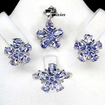 **FREE COURIER SHIPPING** REAL TANZANITE PENDANT, RING & EARRINGS SET IN 925 STERLING SILVER