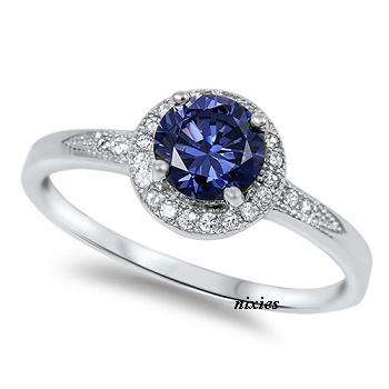DESIGNER 925 STERLING SILVER TANZANITE & DIAMOND CZ RING - SIZE 6(M)