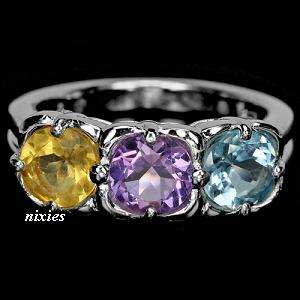 GORGEOUS MULTI-GEM 925 STERLING SILVER RING - SIZE 7(O)