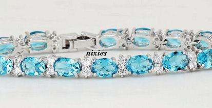 GORGEOUS WHITE GOLD BLUE TOPAZ CZ TENNIS BRACELET