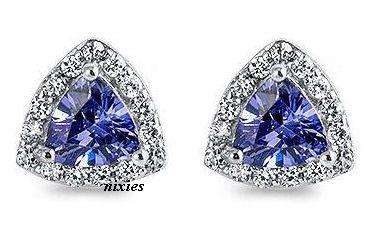 STUNNING 925 STERLING SILVER TANZANITE & DIAMOND CZ RING EARRINGS