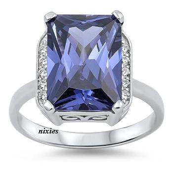 EXQUISITE 925 STERLING SILVER TANZANITE & DIAMOND CZ RING - SIZE 6(M)