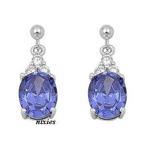 STUNNING 925 STERLING SILVER TANZANITE & DIAMOND CZ RING EARRINGS