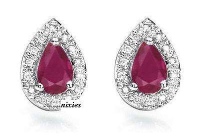 LOVELY 1.12CT REAL RUBY & DIAMOND 925 STERLING SILVER EARRING STUDS