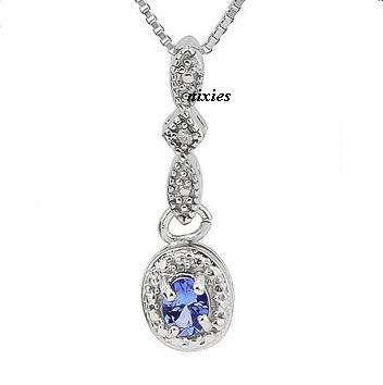 SMASHING 0.49 CT GENUINE DIAMOND & TANZANITE PLATINUM/925 SOLID SILVER PENDANT