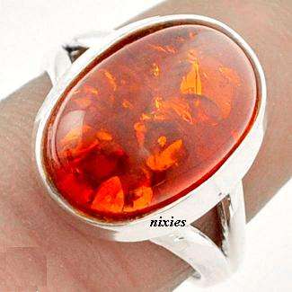 GORGEOUS BALTIC AMBER 925 STERLING SILVER RING - SIZE 6(M)