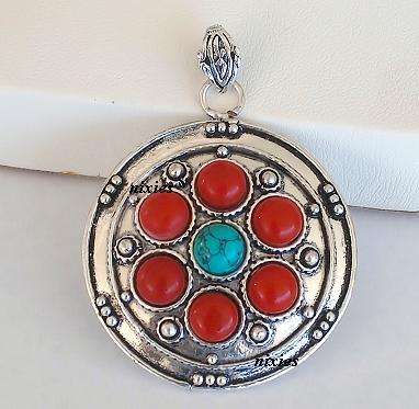 LARGE 925 STERLING SILVER LOOP CORAL PENDANT