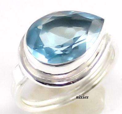 LOVELY REAL BLUE TOPAZ 925 STERLING SILVER RING - SIZE 8(Q)