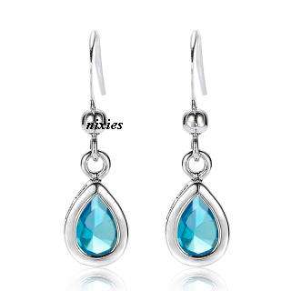 STRIKING 18K WHITE GOLD EP AQUAMARINE DANGLING EARRINGS