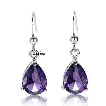 STRIKING 18K WHITE GOLD EP AMETHYST EARRINGS