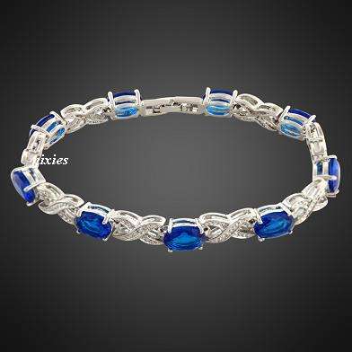 ATTRACTIVE WHITE GOLD SAPPHIRE & WHITE CZ TENNIS BRACELET