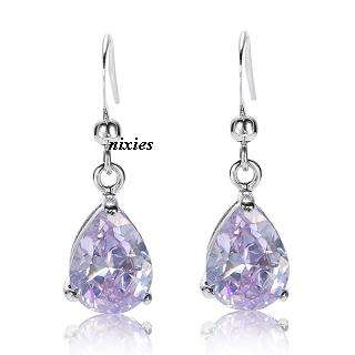 STRIKING 18K WHITE GOLD EP SOFT VIOLET TANZANITE EARRINGS
