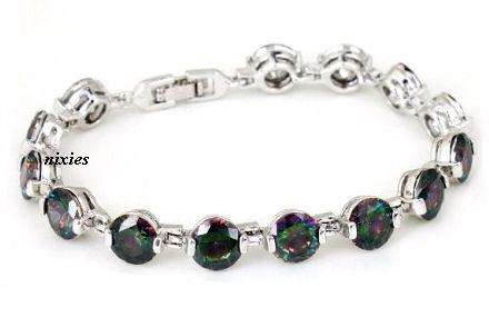 AWESOME  18K WHITE GOLD PLATED MYSTIC TOPAZ TENNIS BRACELET