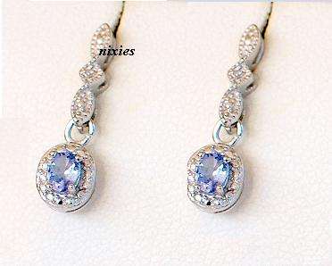 SMASHING 0.49 CT GENUINE DIAMOND & TANZANITE PLATINUM/925 SOLID SILVER EARRINGS