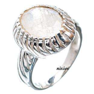 ASTONISHING SOLID STERLING SILVER MOONSTONE RING - SIZE 7(O)