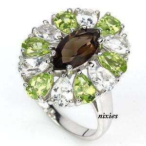 ATTRACTIVE SMOKEY TOPAZ 925 STERLING SILVER RING - SIZE 9(S)