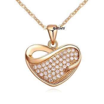 BEAUTIFUL YELLOW GOLD SWAROVSKI DIAMOND HEART NECKLACE