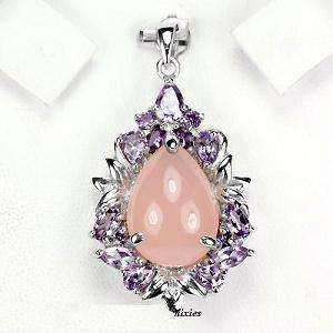 LARGE REAL AMETHYST & CHALCEDONY 925 STERLING SILVER PENDANT
