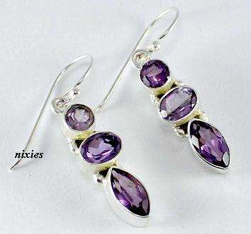 CHARMING 925 STERLING SILVER NATURAL AMETHYST EARRINGS