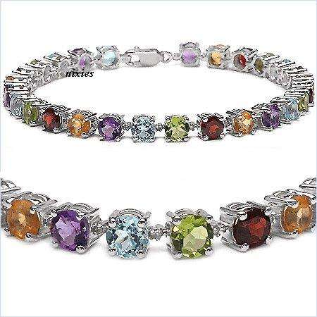 **NEW** AWESOME  GENUINE MULTI-GEM 925 STERLING SILVER BRACELET
