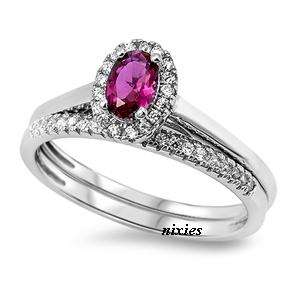ONE OF A KIND! 925 STERLING SILVER CR RUBY WEDDING SET - SIZE 6(M)
