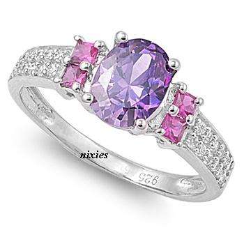 REMARKABLE 925 STERLING SILVER AMETHYST & RUBY CZ RING - SIZE 7(O)
