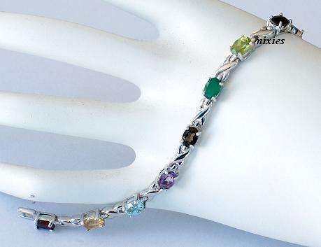 **NEW** AWESOME GENUINE MULTI-GEM 925 STERLING SILVER BRACELET
