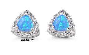 STUNNING 925 STERLING SILVER BLUE OPAL & DIAMOND CZ RING EARRINGS