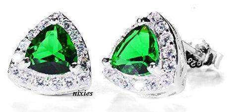 925 STERLING SILVER EMERALD & DIAMOND CZ RING EARRINGS