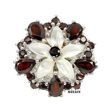 BREATHTAKING GENUINE GARNET & MOP 925 STERLING SILVER RING - SIZE 9(S)