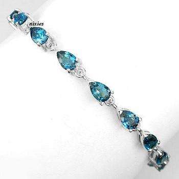 IMPRESSIVE GENUINE LONDON BLUE TOPAZ 925 STERLING SILVER BRACELET