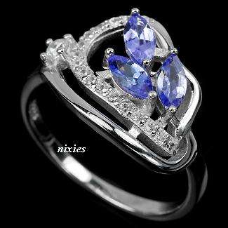 LOVELY GENUINE TANZANITE 925 STERLING SILVER RING - SIZE 8.5(R)