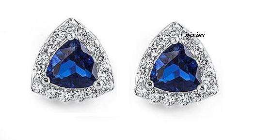 STUNNING 925 STERLING SILVER SAPPHIRE & DIAMOND CZ RING EARRINGS