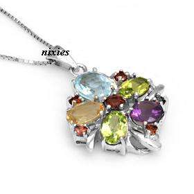 GORGEOUS SOLID 925 STERLING SILVER MULTI-GEM PENDANT