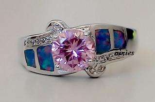 GORGEOUS 925 STERLING SILVER PINK TOPAZ & BLUE FIRE OPAL - SIZE 9(S)