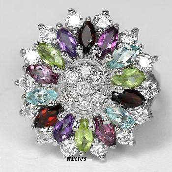 MOST EXQUISITE REAL GEMSTONE 925 STERLING SILVER RING - SIZE 7(O)