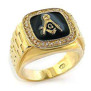 EYE CATCHING MASONIC RING ADORNED WITH CRYSTALS - SIZE 10