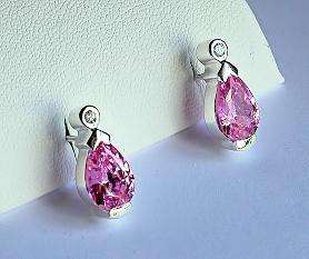 BEAUTIFUL PINK CUBIC ZIRCONIA EARRINGS - 925 STERLING SILVER