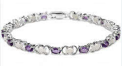 AWESOME 5.34CTW AMETHYST & OPAL 925 SS BRACELET
