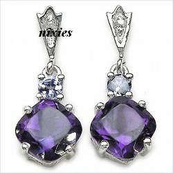 GENUINE AMETHYST & TANZANITE SILVER EARRINGS