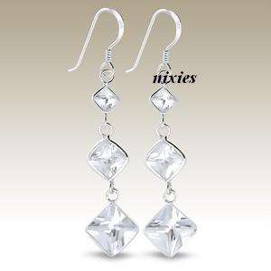 LOVELY CLEAR CUBIC ZIRCONIA EARRINGS - 925 SOLID SILVER