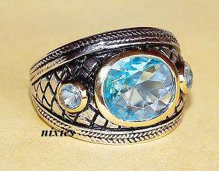 ATTRACTIVE BLUE TOPAZ GENTS RING IN STERLING SILVER - SIZE 10(U)