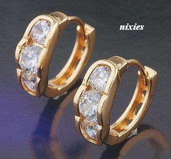 FEMININE YELLOW GOLD HUGGIES WITH DIAMOND SIMULANTS